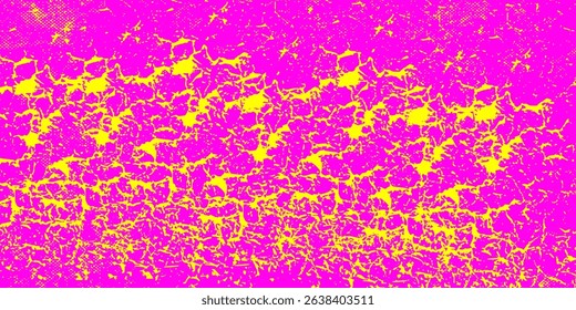 Neon colored urban punk background with halftone texture, paint drops and splashes. Bright pink and yellow colored banner design. Modern grunge background with hand drawn brush strokes. eps 10