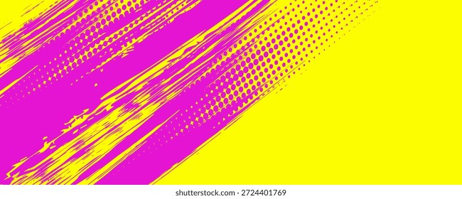 Fondo punk urbano de color neón con textura de semitono, gotas de pintura y salpicaduras. eps 10