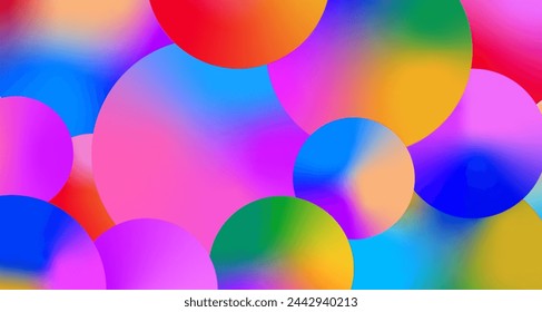 Neon Colored Vivid Gradient Background with Circle Balloons Pattern. Vector Bg for Party Posters, Birthday Cards, Bright Carnival Decoration