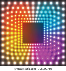 Neon colorful border with light effects. Vector illustration for disco design and neon illustration