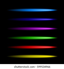 Neon colorful brushes set. Vector design to create neon frames, text, signs, symbols, banners, casino signboards, disco bar signboards etc.
