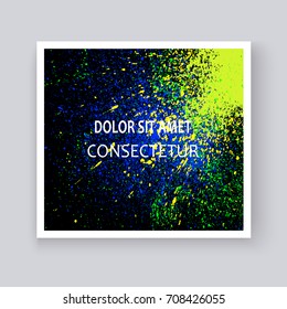 Neon colorful explosion paint splatter artistic covers design. Decorative bright texture splash spray on black backgrounds. Trendy template vector for Cover Report Catalog Brochure Flyer Poster Banner