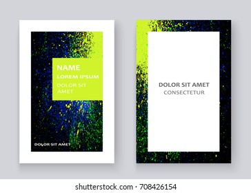 Neon colorful explosion paint splatter artistic covers design. Decorative bright texture splash spray black white backgrounds. Trendy template vector Cover Report Catalog Brochure Flyer Poster Banner