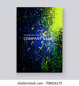 Neon Colorful Explosion Paint Splatter Artistic Covers Design. Decorative Bright Texture Splash Spray On Black Backgrounds. Trendy Template Vector For Cover Report Catalog Brochure Flyer Poster Banner