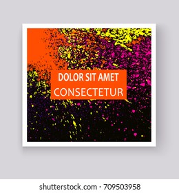 Neon colorful explosion paint splatter artistic covers design. Decorative bright texture splash spray on black backgrounds. Trendy template vector for Cover Report Catalog Brochure Flyer Poster Banner