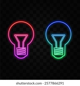 Neon colorful light bulb icon. Vintage laser effect. Infinite loopable.
