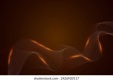 Neon Colorful Orange And Brown Wave Lines Pattern On Black Background. Vector Illustration