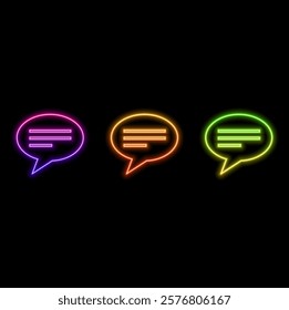 Neon colorful speech bubble on black background.
