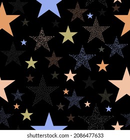 Neon colorful star firework on sky. multicolor lights for xmas or new year eve. Trendy vector print.