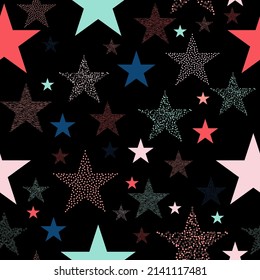 Neon colorful star firework on sky. multicolor lights for xmas or new year eve. Design elements for greeting cards,scrapbooking,print,gift wrap, manufacturing,cloth,textile,fabric and decor.