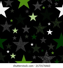 Neon colorful star firework on sky. multicolor lights for xmas or new year eve. Stars and scrapes are laid out in an interesting seamless pattern.