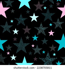 Neon colorful star firework on sky. multicolor lights for xmas or new year eve. Isolated volumetric umbrella, triangle, circle, star and ladder. Multi-colored elements from the game.