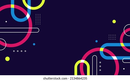 Neon colors abstract geometric vector design with dark blue background