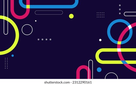 Neon colors abstract geometric vector design with dark blue background