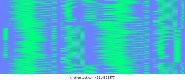 Neon cores vetor abstrato padrão sem costura com efeito de falha de listras alinhadas em verde moderno. Fundo tecnológico psicodélico para arte de parede, painel de parede, pacote, banner, cartaz, decoração interior. 