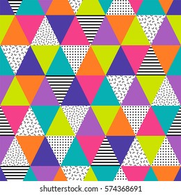 Color neón patrón vectorial sin fisuras geométricas en estilo retro