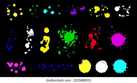 Neon colors graphic elements. Blobs and spray, decorative ink splashes. Colorful blobs, grunge vector art hand drawn spots