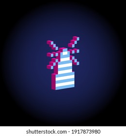 Neon colors isometric 3d lighthouse. For illustration, advertising, game, print, web, poster, icon, pictogram, packaging.
