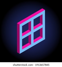 Los colores neones son una ventana isométrica 3d. Para ilustración, publicidad, juego, impresión, web, afiche, icono, pictograma, empaque.