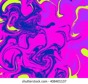 Neon colors marble texture. Swirling stains of neon color, ink in water imitation. Vector abstract colorful background. 