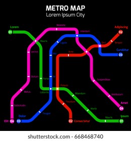 Neon colors metro or subway city map concept. Vector illustration