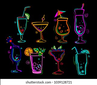 Neon colors on a black background Cocktail Party vector illustration