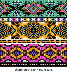 neon colors tribal vector seamless pattern with eagle. aztec abstract geometric art print. ethnic hipster vector background. Wallpaper, cloth design, fabric, tissue, cover, textile template.