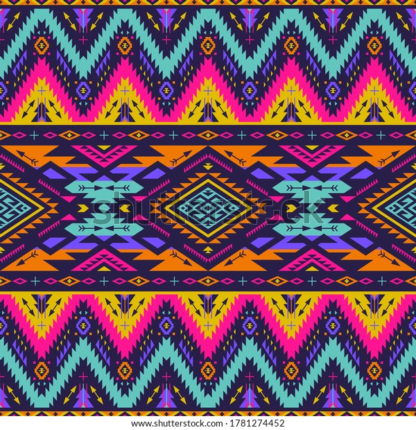 Neon Colors Tribal Vector Seamless Navajo Stock Vector (Royalty Free ...