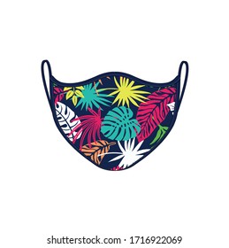 neon colors tropical leaf printed mask design on black background