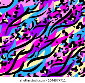 Neon Colour Animal leopard tiger Seamless Pattern 