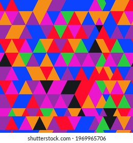 Neon colour triangles in seamless pattern background. vector Illustration.