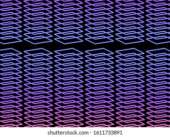 Neon columns sci-fi vector abstract illustration.
