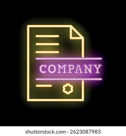 Neon company sign with a contract document icon, great for business and corporate themes