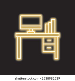 
Escritorio de neón de la computadora aislado sobre fondo negro. icono de escritorio de la computadora con líneas de neón brillantes. Ilustración vectorial.