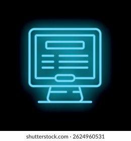Neon computer monitor showing website code on screen glowing on a black background