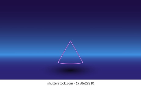 Neon cone symbol on a gradient blue background. The isolated symbol is located in the bottom center. Gradient blue with light blue skyline
