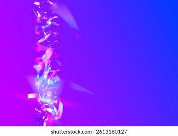 Neon Confetti. Blue Light Ribbon. Digital Poster. Retro Iridescent Illustration. Celebrate Burst. Disco Effect. Abstract Tinsel. Glare Texture. Pink Neon Confetti