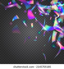 Neon Confetti. Bright Foil. Disco Christmas Wallpaper. Carnival Glitter. Holiday Art. Blur Element. Iridescent Sparkles. Pink Party Effect. Blue Neon Confetti