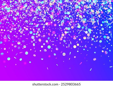 Neon Confetti. Blendung Überraschungskritiken. Party Paper. Cristal Poster. Fallender Staub. Blauer 3D-Effekt. Festive Tinsel. Disco-Konzept. Purpurneon-Konfetti