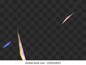 Neon Confetti Vector Transparent Background. Holographic Reflection Realistic Illustration. Glow Foil Christmas Wallpaper. Iridescent Flying Sparkle Texture.