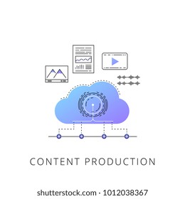 Neon content production vector line icon isolated on white background. Content production line icon for infographic, website or app.