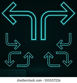 Neon Contour Arrow Set. Vector Illustration