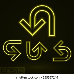 Neon Contour Arrow Set. Vector Illustration