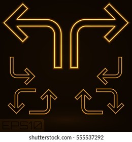 Neon Contour Arrow Set. Vector Illustration