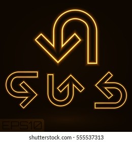 Neon Contour Arrow Set. Vector Illustration