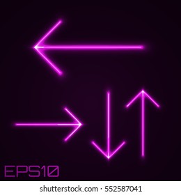 Neon Contour Arrows Set. Vector Illustration.