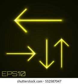 Neon Contour Arrows Set. Vector Illustration.