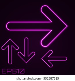 Neon Contour Arrows Set. Vector Illustration.
