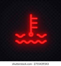 Neon coolant temperature warning icon with glowing red design. Automotive symbol showing overheating and liquid system alert. Perfect for dashboard signals and engine monitoring.
