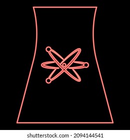 Neon cooling tower of nuclear power plant red color vector illustration image flat style light